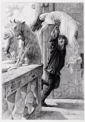Quasimodo ontvoert Esmeralda - in «Notre-Dame de Paris» van Victor Hugo, door Luc-Olivier Merson, gegraveerd door Gery Bichard, uitg. E. Testard, Parijs