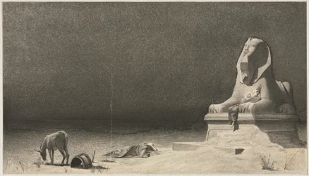De rust tijdens de vlucht naar Egypte (recto), schets van een sfinx (verso), ca. 1879-80