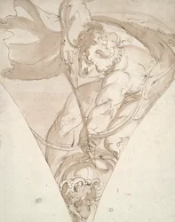 Apollo doodt de Python, studie voor een spandrel in het Palazzo Antonio Doria (Palazzo della Prefettura), Genua