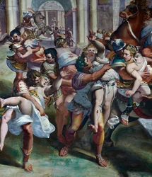De roof van de Sabijnse vrouwen (16e eeuw), door Luca Cambiaso (1527-1585), fresco, Villa Imperiale, Genua, Ligurië, Italië, detail