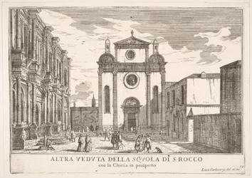 Gezicht op de gevel van de kerk van St. Roch en links de gevel van de school, 1703
