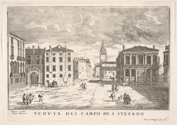Plaat 95: Uitzicht op Campo Santo Stefano met het Loredan Paleis en Morosini Paleis, Venetië, 1703