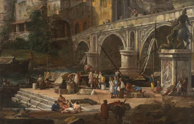 Uitzicht op een rivierhaven, Tussen 1690 en 1699