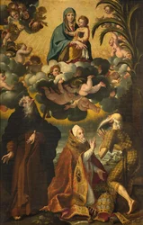 Altaar van Sint Antonius, Madonna en Kind met Heiligen Antonius Abt Paul Hermiet en Paus Gregorius XIV, Luke Cattapane 1593