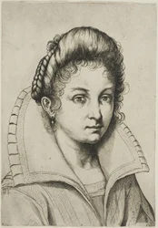 Portretbuste van een Vrouw met een Grote Kraag, uit Perfecte School om het Hele Menselijk Lichaam te Leren Tekenen