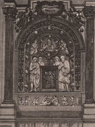 Altaar van de kerk van Santa Maria delle Grazie, door Luca della Robbia, Montepulciano, Toscane, Italië, houtsnede uit Le cento citta d