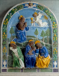 Christus op de Olijfberg Keramiek geschilderd en geglazuurd door Luca della Robbia (1400-1482) 15e eeuw. Parijs, Louvre Museum
