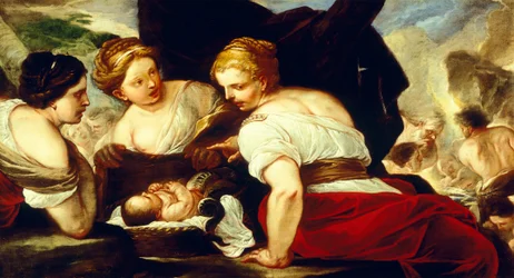 Dochters van Cecrops openen mand met baby Erichthonius, door Luca Giordano (1634-1705)