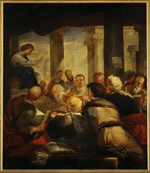Jezus onderwijst de artsen in de Tempel (schilderij op doek)