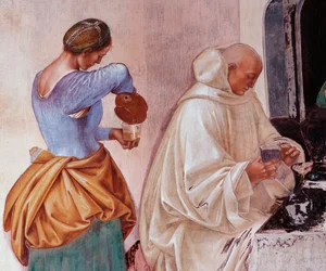 Benedictus vertelde de monniken waar en wanneer ze buiten het klooster aten (detail)