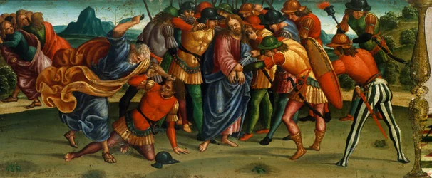 Gevangenneming van Christus, detail van predella van Rouw over Dode Christus door Luca Signorelli