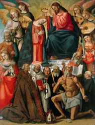 Kroning van de Maagd met engelen en heiligen, 1523.