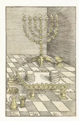 Zevenarmige kandelaar en tafel met het toonbrood
