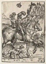 Een heer en een dame op weg naar de jacht