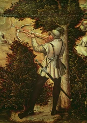 Kruisboogschutter die richt, detail