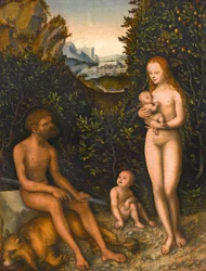 Duits: De familie Faun met gedode leeuw De familie Faun