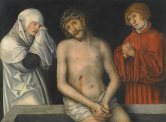 Duits: Der Schmerzensmann zwischen Maria und Johannes Man van Smarten geflankeerd door de Maagd en Johannes