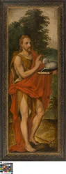 Johannes de Doper (links), Schenker (rechts), Vanitas (gesloten), Lucas de Heere, Museum van Schone Kunsten Gent, S-101, open linker paneel