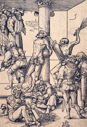 Passie van Christus: de geseling, houtsnede