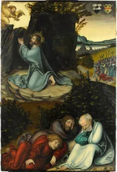 De Agonie in de Tuin, door Lucas Cranach de Oude (1472-1553). Olie op hout, ca. 1540. Afmetingen: 86,5x58,5 cm. Museum Kunstpalast, Düsseldorf
