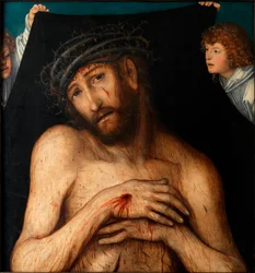 De Man van Smarten, door Lucas Cranach de Oude (1472-1553). Olie op hout, ca. 1515. Klassik Stiftung Weimar