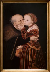 De oude dwaas. Schilderij door Lucas Cranach de Oude (1472-1553), circa 1530. Vlaamse kunst 16e eeuw. Nationale Galerie, Sternberg Paleis, Praag (Tsjechië).