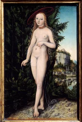 Venus Staand in een Landschap Schilderij door Lucas Cranach de Oude (1472-1553) 1529