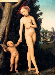 Venus en Cupido stelen honing, detail