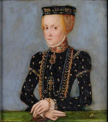 Portret van Anna Jagiellon (1523-1596), koningin van Polen, ca. 1565 (olieverf op tinnen plaat)