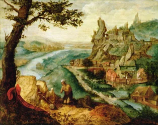 Sint Hiëronymus in een landschap