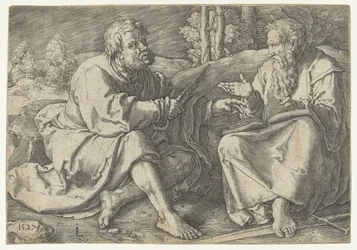 Paulus en Petrus zittend in een landschap