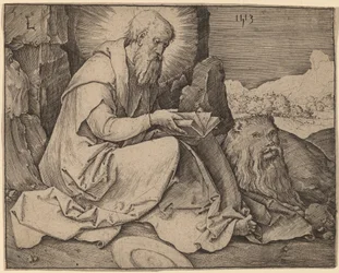 Sint Hiëronymus in een landschap