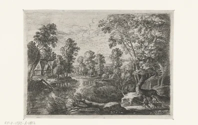 Landschap met een beek en een jager