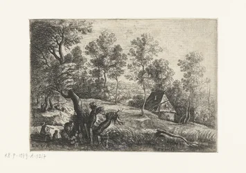Landschap met een huis en een waterput