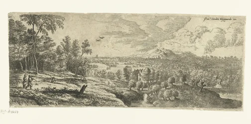 Landschap met mannen die stokken dragen Brede landschappen (serie)
