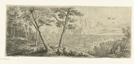 Landschap met twee converserende mannen Brede landschappen (serie titel)
