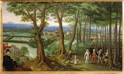 Keizer Rudolf II maakt een wandeling in de, c.1593 (schilderij op hout)