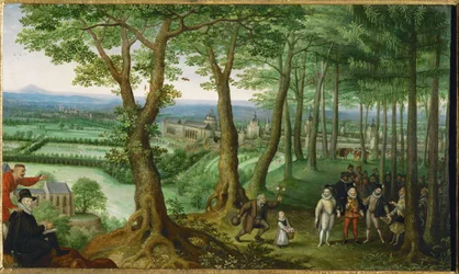 Wandeling van keizer Rudolf II in de (schilderij op hout)