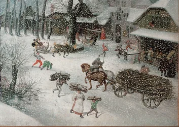 Winter (februari), detail (olieverf op doek)