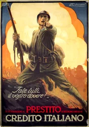 Italiaanse propagandaposter uit de Eerste Wereldoorlog ter reclame voor oorlogsobligaties