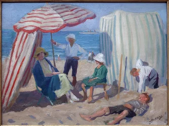 Op het strand. Schilderij door Lucien Jonas (1880-1947), olie op hout 1920, Franse kunst, 20e eeuw. Musée la piscine, Roubaix