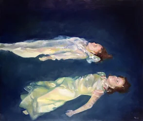 Twee drijvende meisjes, 2004 (olieverf op board)