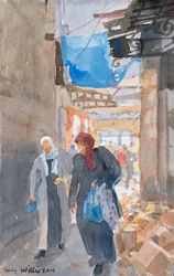 De blauwe luifel bij de Damascuspoort, Jeruzalem