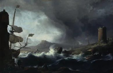 Stormachtige zee aan een bergachtige kust