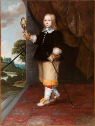 Portret van een jonge jongen met een torenvalk