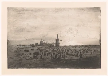 Dutch Winter Landscape with Windmills and Skaters