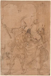 Alexander en Thaïs steken Persepolis in brand, waarschijnlijk ca. 1592 (pen en inkt)