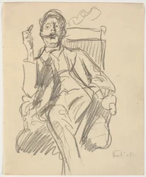 De kunsthistoricus Carl V. Petersen, zittend, met sigaar