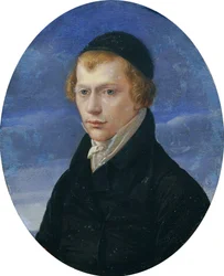 Portret van een roodharige heer met doekmuts