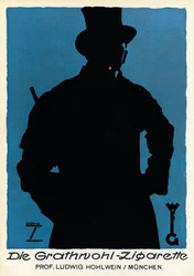 Tabak: reclameposter voor sigaretten "Die Grathnohl Zigarette", München 20e eeuw